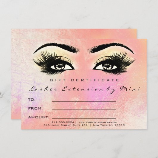 Lashes Peach Rose Gold Makeup Certificate Geschenk (Vorne/Hinten)