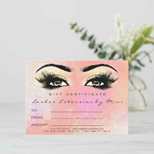 Lashes Peach Rose Gold Makeup Certificate Geschenk (Stehend Vorderseite)