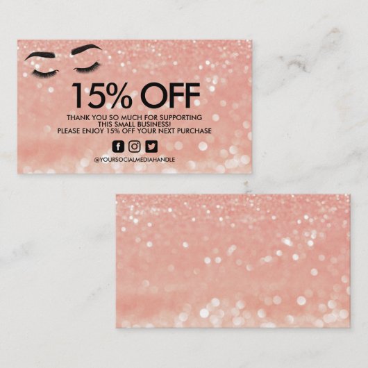 Lashes Pink Glitzer Discount Vielen Dank Visitenkarte (Vorne/Hinten)