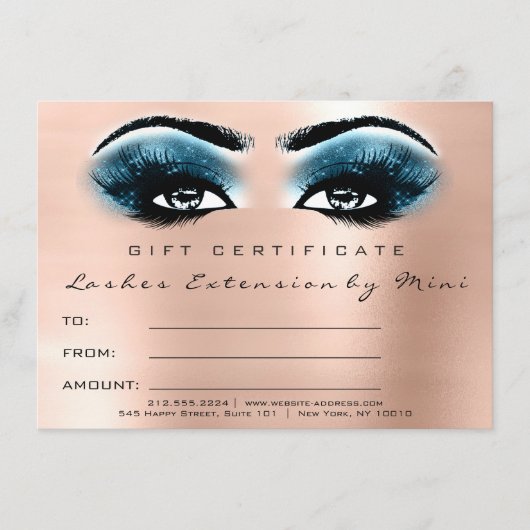 Lashes Pink Rose Blue Makeup Certificate Geschenk (Vorderseite)