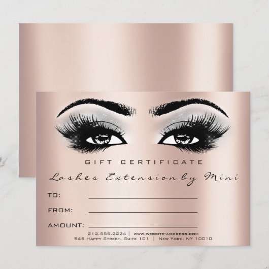 Lashes Pink Rose Gray Makeup Certificate Geschenk (Vorne/Hinten)
