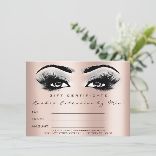 Lashes Pink Rose Gray Makeup Certificate Geschenk (Stehend Vorderseite)