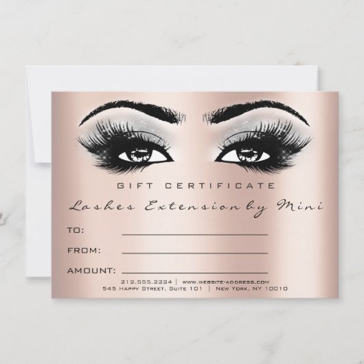 Lashes Pink Rose Gray Makeup Certificate Geschenk (Vorderseite)