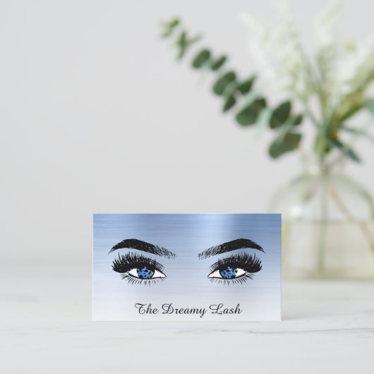 *~* Lashes QR Brows Extensions BLUE Glitzer Visitenkarte (Stehend Vorderseite)