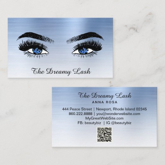 *~* Lashes QR Brows Extensions BLUE Glitzer Visitenkarte (Vorne/Hinten)