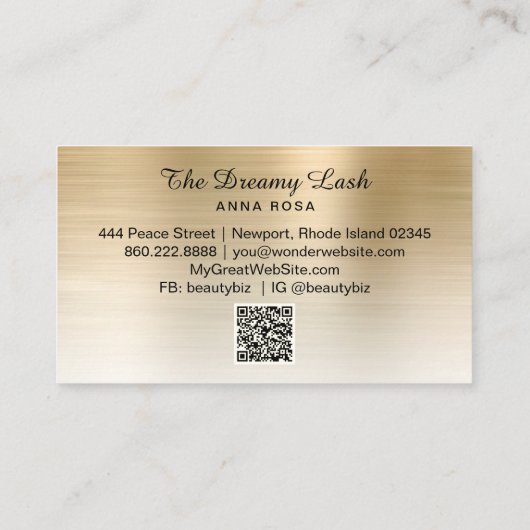 *~* Lashes QR Brows Extensions Gold Glitzer Visitenkarte (Rückseite)