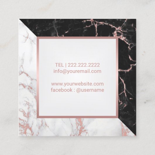 Lashes Rose Gold Marble Beauty Salon Quadratische Visitenkarte (Rückseite)