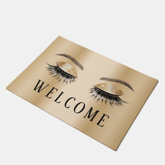 Lashes Salon Modern Gold Willkommen Fußmatte (Schrägansicht)