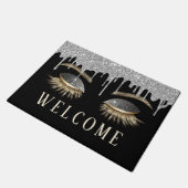 Lashes Schönheitssalon Silver Tropfen Schwarzer Em Fußmatte (Schrägansicht)