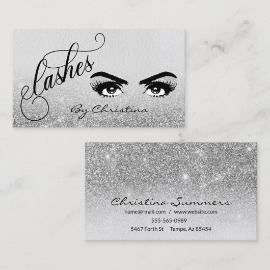 Lashes Script Silver Ombre Glitzer Eyelash Eyes Visitenkarte (Vorne/Hinten)