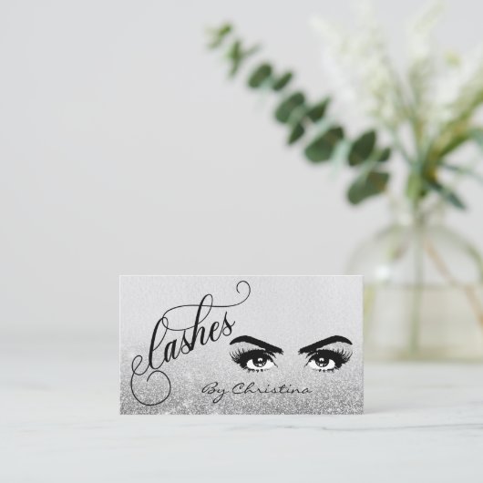 Lashes Script Silver Ombre Glitzer Eyelash Eyes Visitenkarte (Stehend Vorderseite)