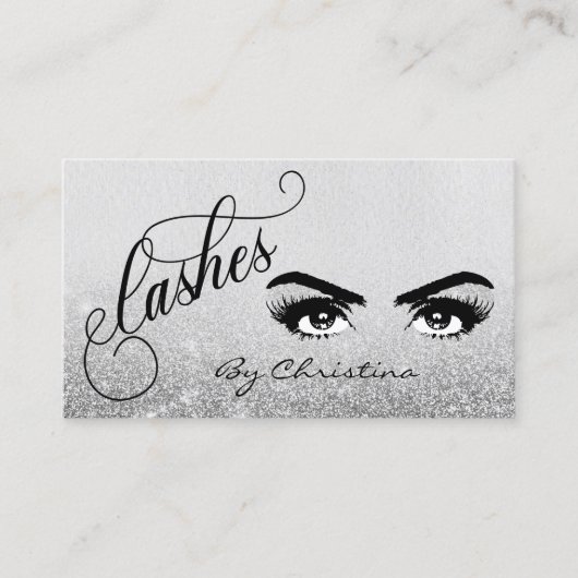 Lashes Script Silver Ombre Glitzer Eyelash Eyes Visitenkarte (Vorderseite)