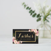 Lashes Skripte Moderne Makeup Black Gold Floral Visitenkarte (Stehend Vorderseite)