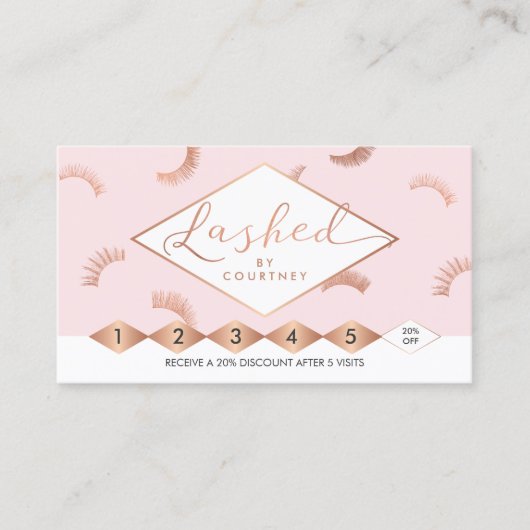 Lashes Text Lashes Muster Pink/Rose Gold Loyalität Treuekarte (Vorderseite)