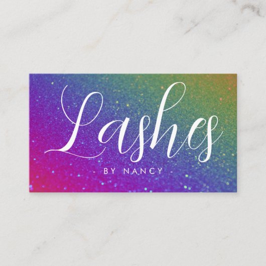 Lashes Typografie Rainbow Glitzer Visitenkarte (Vorderseite)