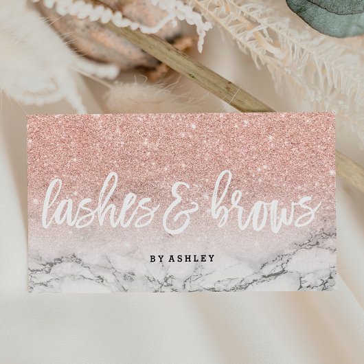 Lashes typografische Rose Gold Glitzer Marmor Visitenkarte