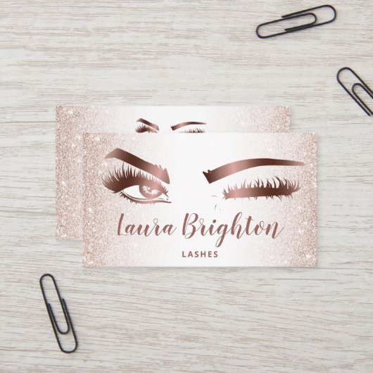 Lashes und braun Makeup Rose Gold Glitzer Wink Eye Visitenkarte (Vorderseite/Rückseite Beispiel)