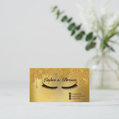 Lashes und Brows Elegantes Script Gold Makeup Beau Visitenkarte (Stehend Vorderseite)