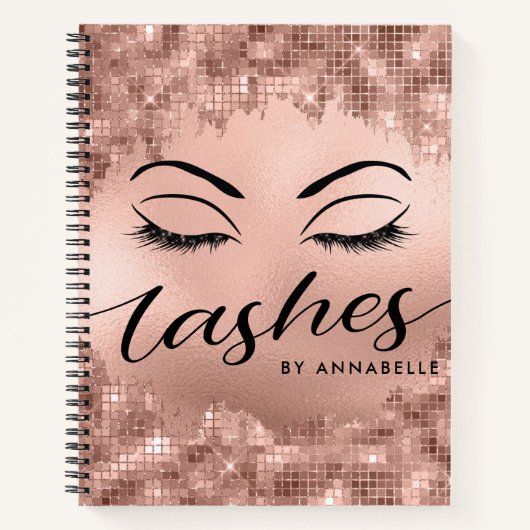 Lashes und Brows Makeup Rose Gold Notizblock (Vorderseite)