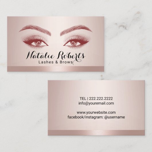 Lashes und Brows Microblush Rose Gold Border Visitenkarte (Vorne/Hinten)
