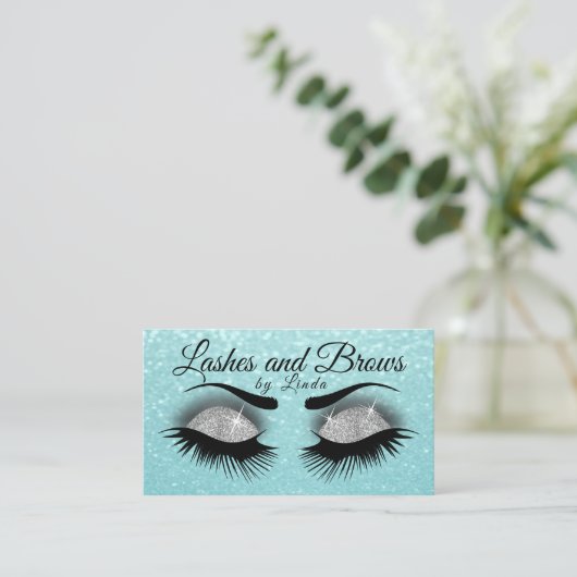 Lashes und Brows - Rauch grau und Aquamariner Glit Visitenkarte (Stehend Vorderseite)
