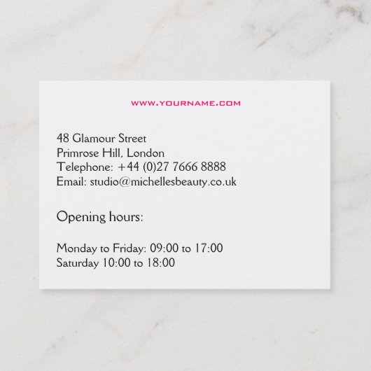 Lashes Visitenkarte (Rückseite)