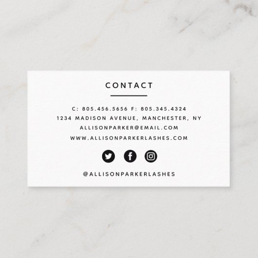 ‚Lashes‘ Visitenkarte (Rückseite)