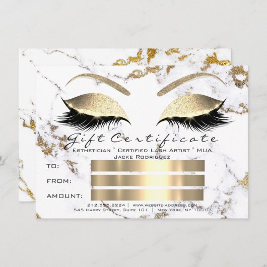 Lashes White Gold Marmor Makeup Certificate Gesche Einladung (Vorne/Hinten)