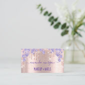 LashesMakeup Rose Lila Tropfen Glitzer Visitenkarte (Stehend Vorderseite)