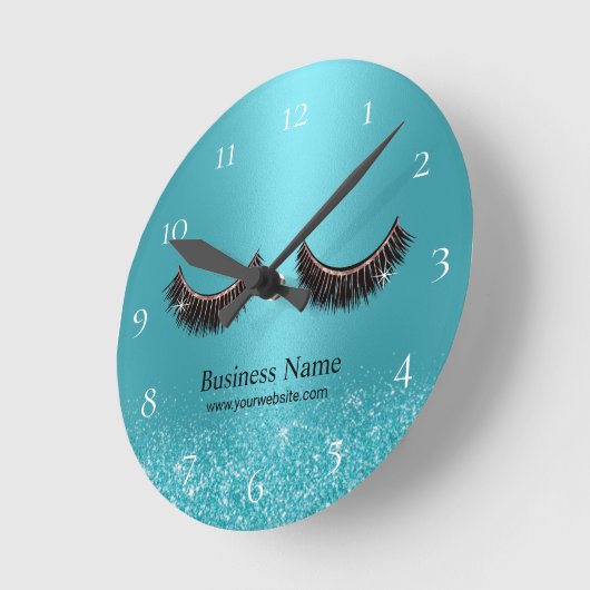 Lashs Makeux Künstler Schönheitssalon Türkis Runde Wanduhr (Winkel)