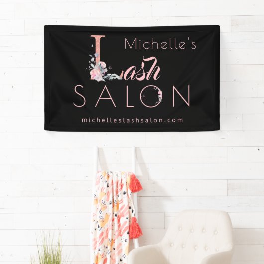 Lashsalon Ihren Namen Blumenkohl Glitzer pink schw Banner (Insitu)