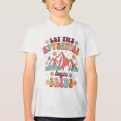 Lass Adventure Begin Bride Wedding Ankündigung Neu Tri-Blend Shirt (Vorderseite)