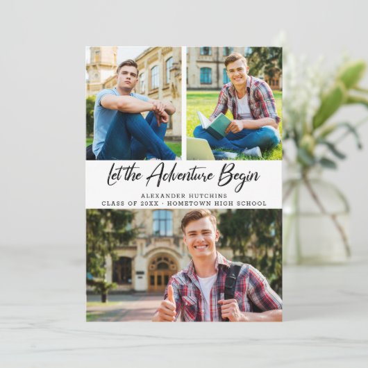 Lass Adventure Begin Foto Abschluss Ankündigung (Stehend Vorderseite)