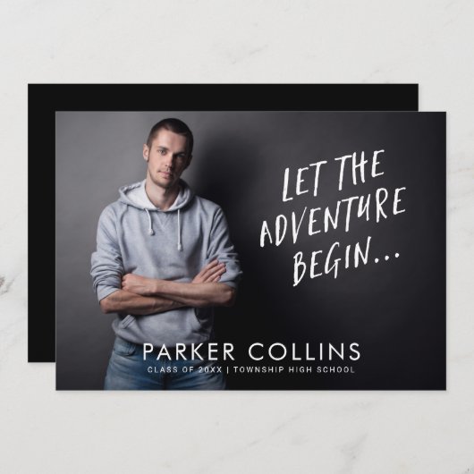 Lass Adventure Begin Foto Graduation Party Einladung (Vorne/Hinten)