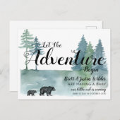 Lass Adventure Begin Watercolor Bears Pregnancy Ankündigungspostkarte (Vorne/Hinten)