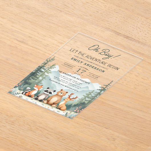 Lass Adventure Begin Woodland Forest Baby Shower Acryleinladungen (Ablage )