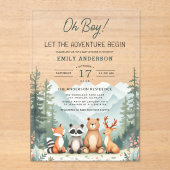 Lass Adventure Begin Woodland Forest Baby Shower Acryleinladungen (Vorderseite)