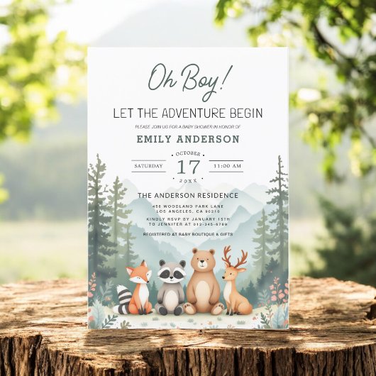 Lass Adventure Begin Woodland Forest Baby Shower Einladung