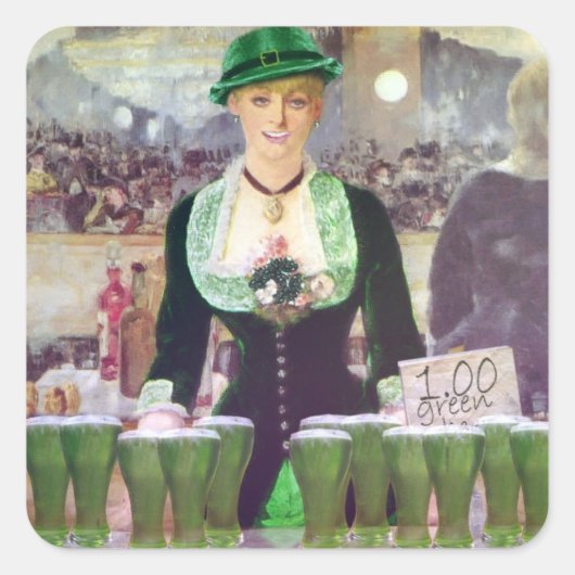 Lass Bartender St. Patrick's Day Quadratischer Aufkleber (Vorderseite)