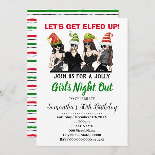 Lass bekommt die "Elfed up Girls"-Nacht vor Weihna Einladung (Vorne/Hinten)