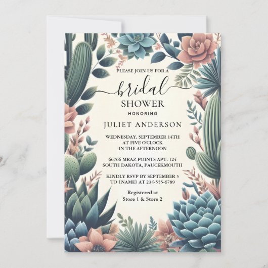 Lass Boho Leaf Wüste Cacti Sukkulentes Brautparty Einladung (Vorderseite)