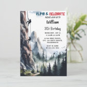 Lass Boy Tree Fun Cliff Rock Klettern 21. Geburtst Einladung (Stehend Vorderseite)