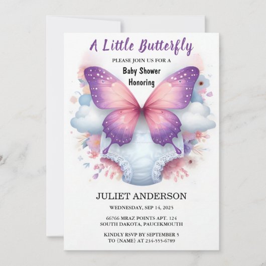 Lass Bug Boho Soft Glow Live Butterfly Babydusche Einladung (Vorderseite)