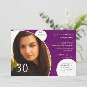 Lass Celebrate in Champagne Lila Foto Geburtstag Einladung (Stehend Vorderseite)