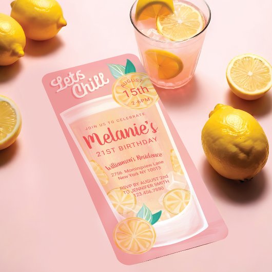 Lass Chill Pink Lemonade Cocktail Glass Geburtstag Einladung