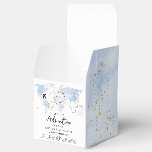 "Lass das Abenteuer an!" Reisekarte Kinderdusche Geschenkschachtel (Geöffnet)