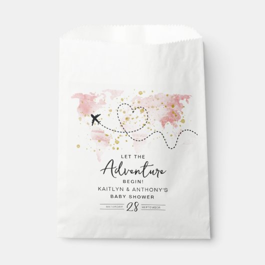 "Lass das Abenteuer an!" Reisekarte Kinderdusche Geschenktütchen (Vorderseite)