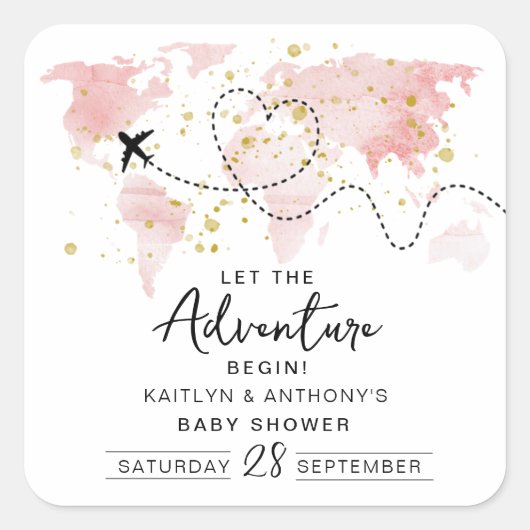"Lass das Abenteuer an!" Reisekarte Kinderdusche Quadratischer Aufkleber (Vorderseite)