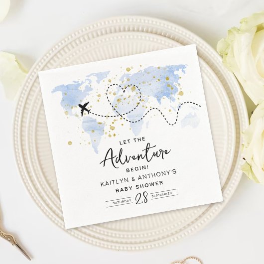 "Lass das Abenteuer an!" Reisekarte Kinderdusche Serviette