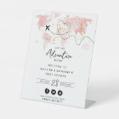 "Lass das Abenteuer an!" Reisekarte Kinderdusche Sockelschild (Vorderseite)